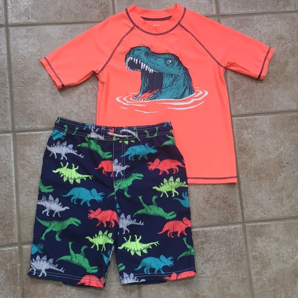 Carter’s Boys Dinosaur Rash Guard and Swim Shorts Trunks - Picture 2 of 12